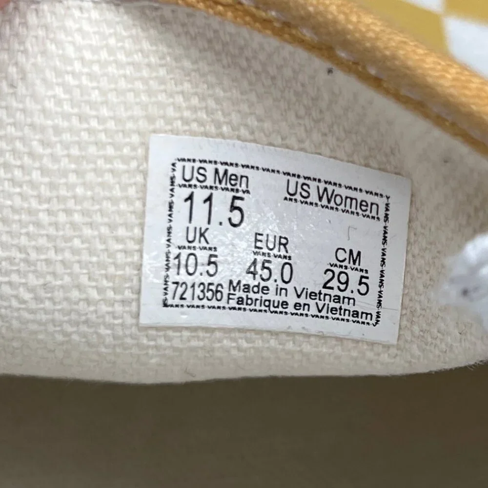 Vans Shoes Men's 11.5 Yellow Checkerboard Slip‎ On Athletic Retro Skate Sneakers